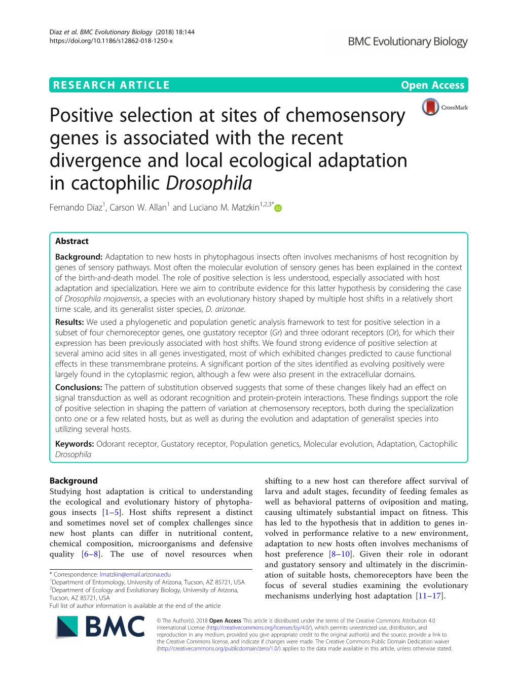 Positive Selection at Sites of Chemosensory Genes Is Associated With