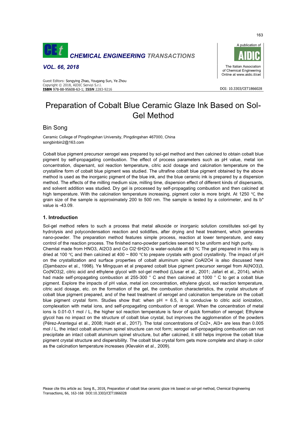 Preparation of Cobalt Blue Ceramic Glaze Ink Based on Sol- Gel Method