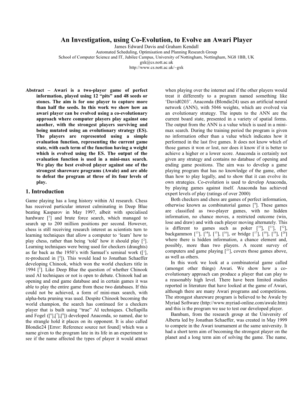 An Investigation, Using Co-Evolution, to Evolve an Awari Player