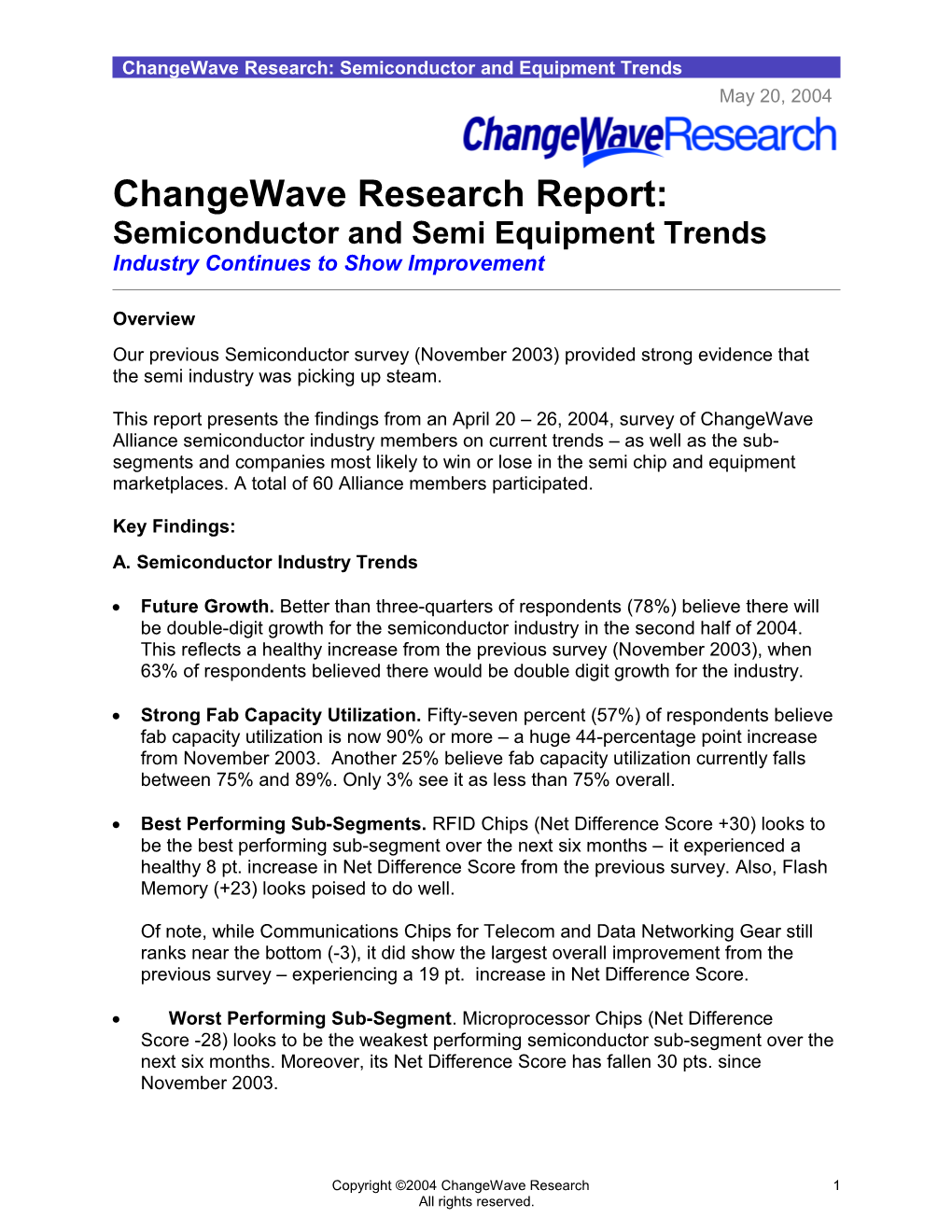 Changewave Research: Semiconductor and Equipment Trends