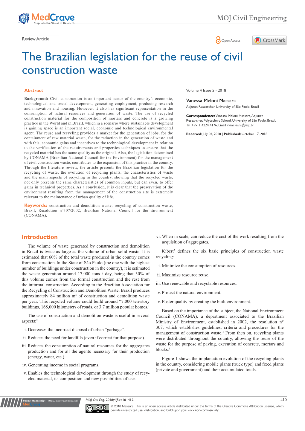 The Brazilian Legislation for the Reuse of Civil Construction Waste