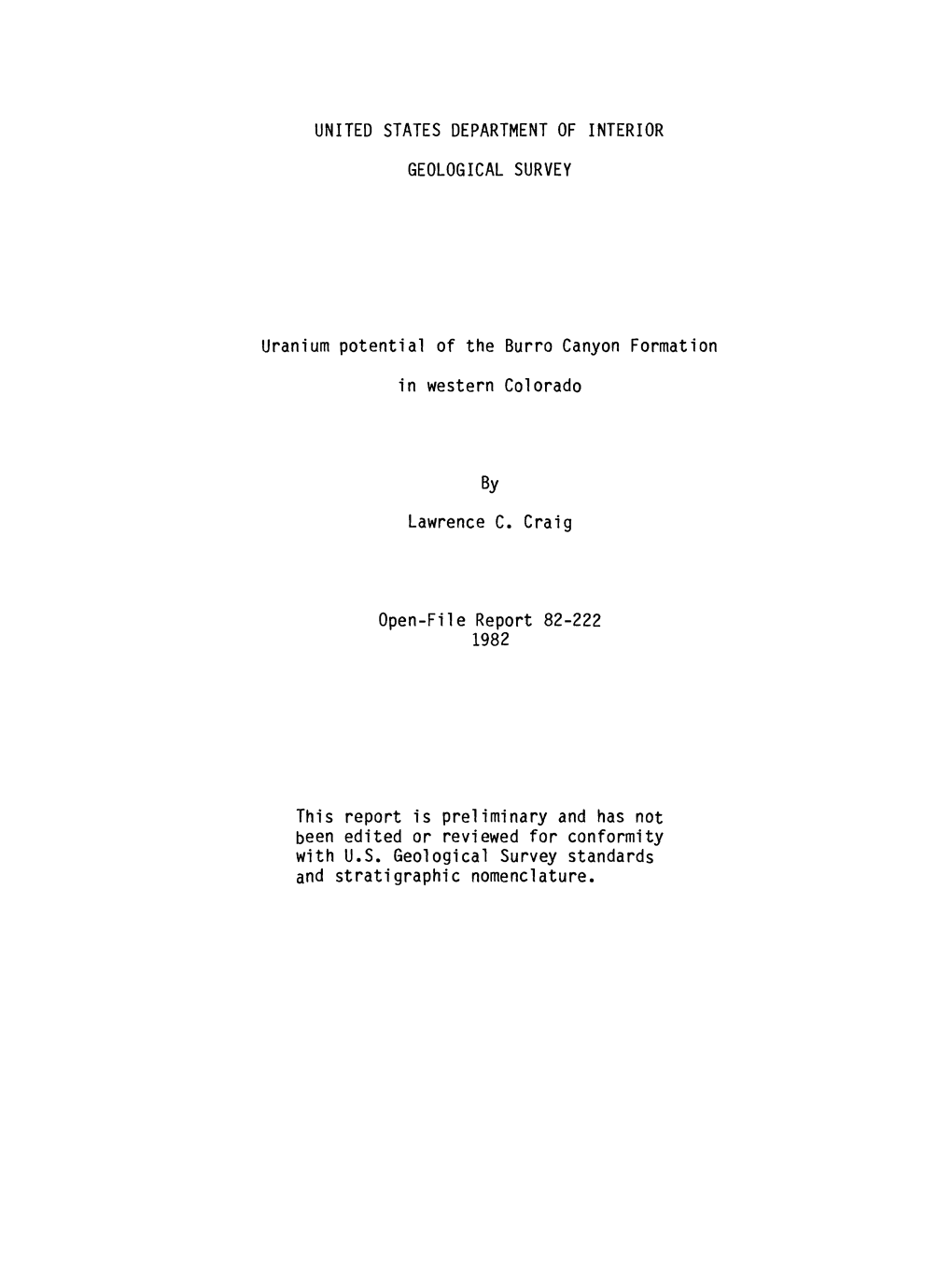 URANIUM POTENTIAL of the BURRO CANYON FORMATION in WESTERN COLORADO by Lawrence C