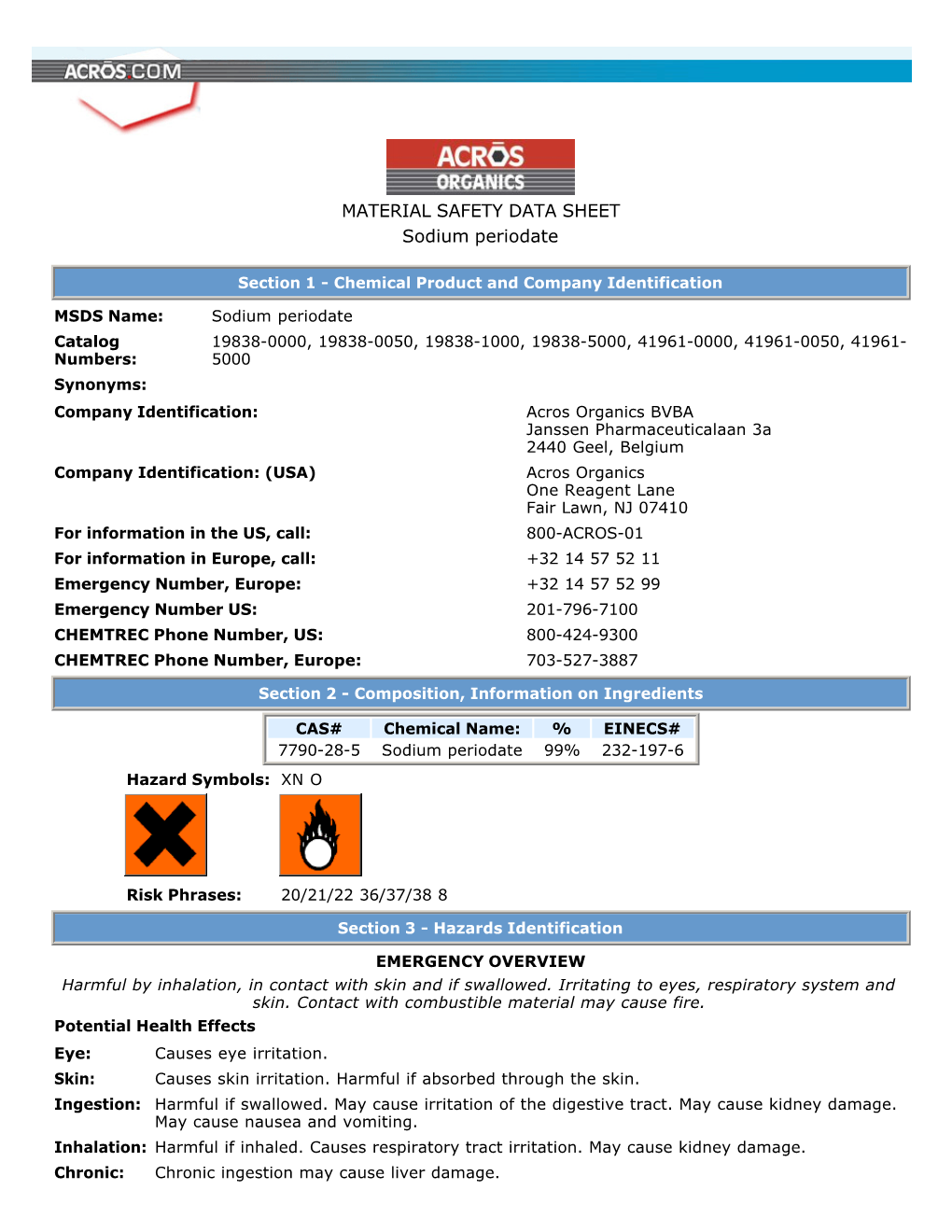 MATERIAL SAFETY DATA SHEET Sodium Periodate