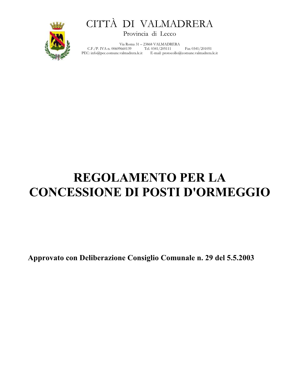 Regolamento Concessione Dei Posti D'ormeggio