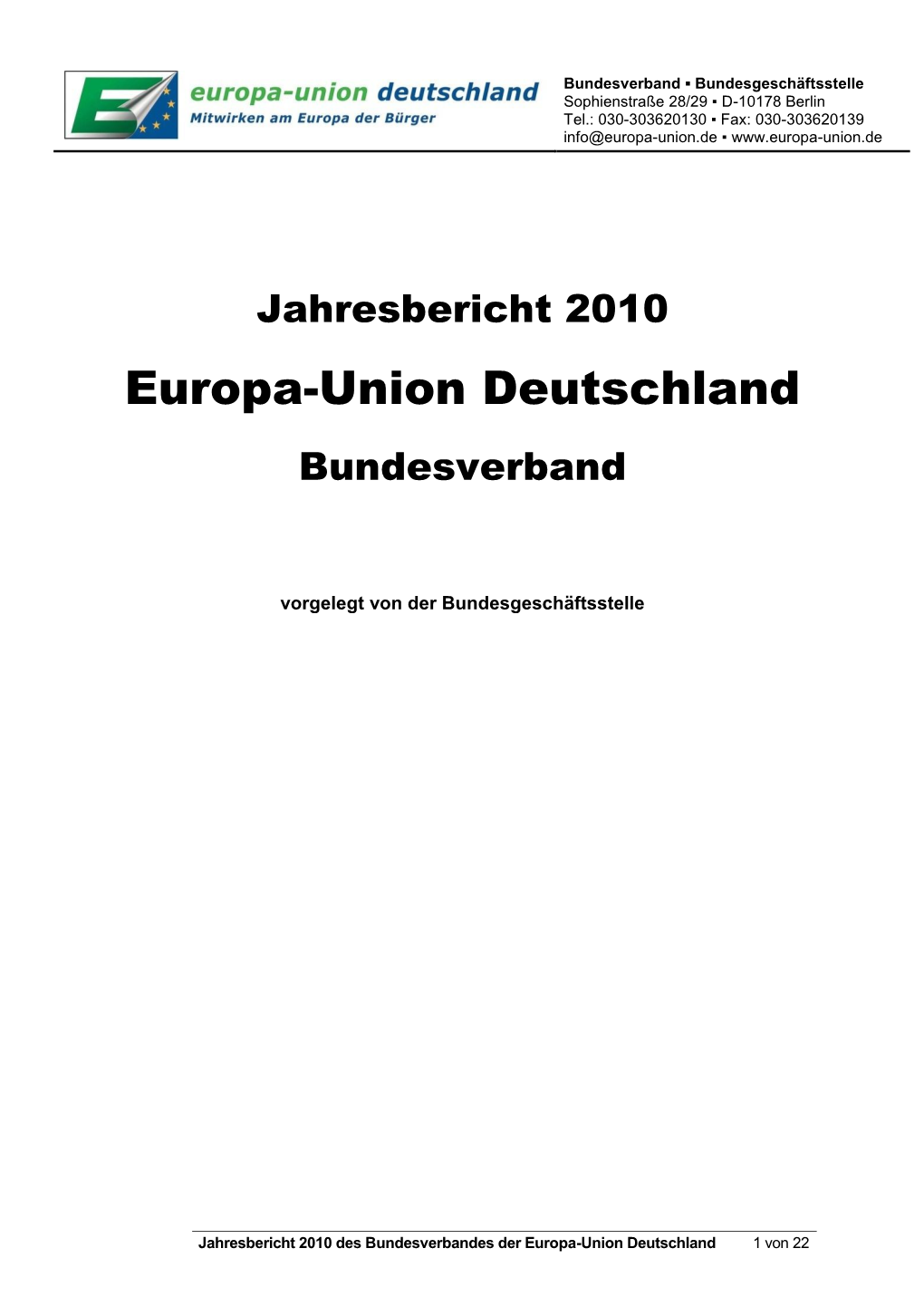 Jahresbericht 2010 Europa-Union Deutschland Bundesverband