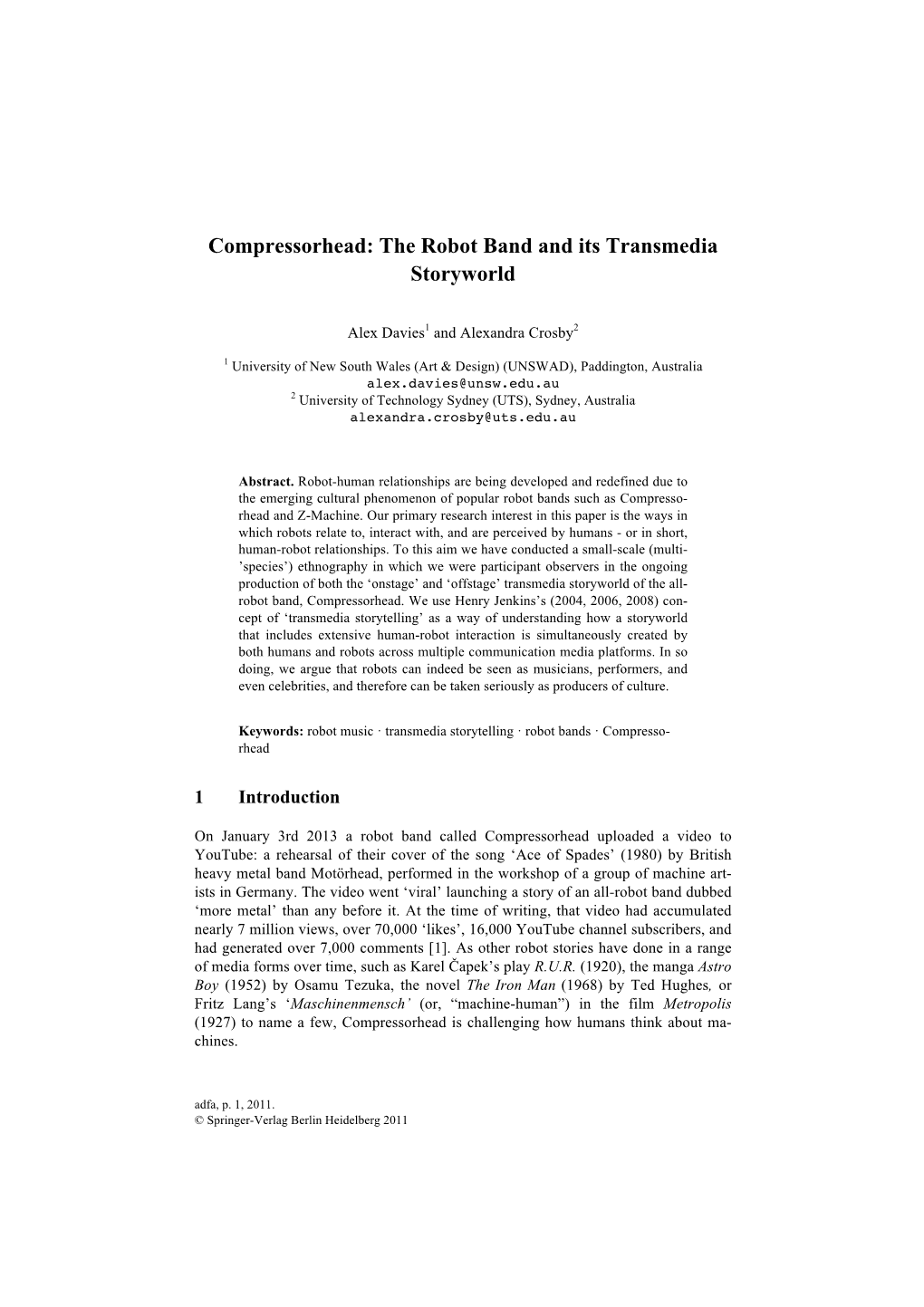 Compressorhead: the Robot Band and Its Transmedia Storyworld