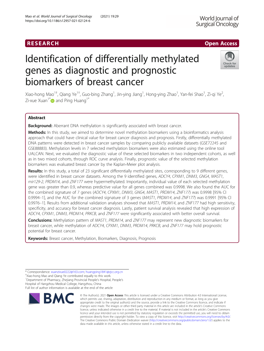 Identification of Differentially Methylated Genes As Diagnostic