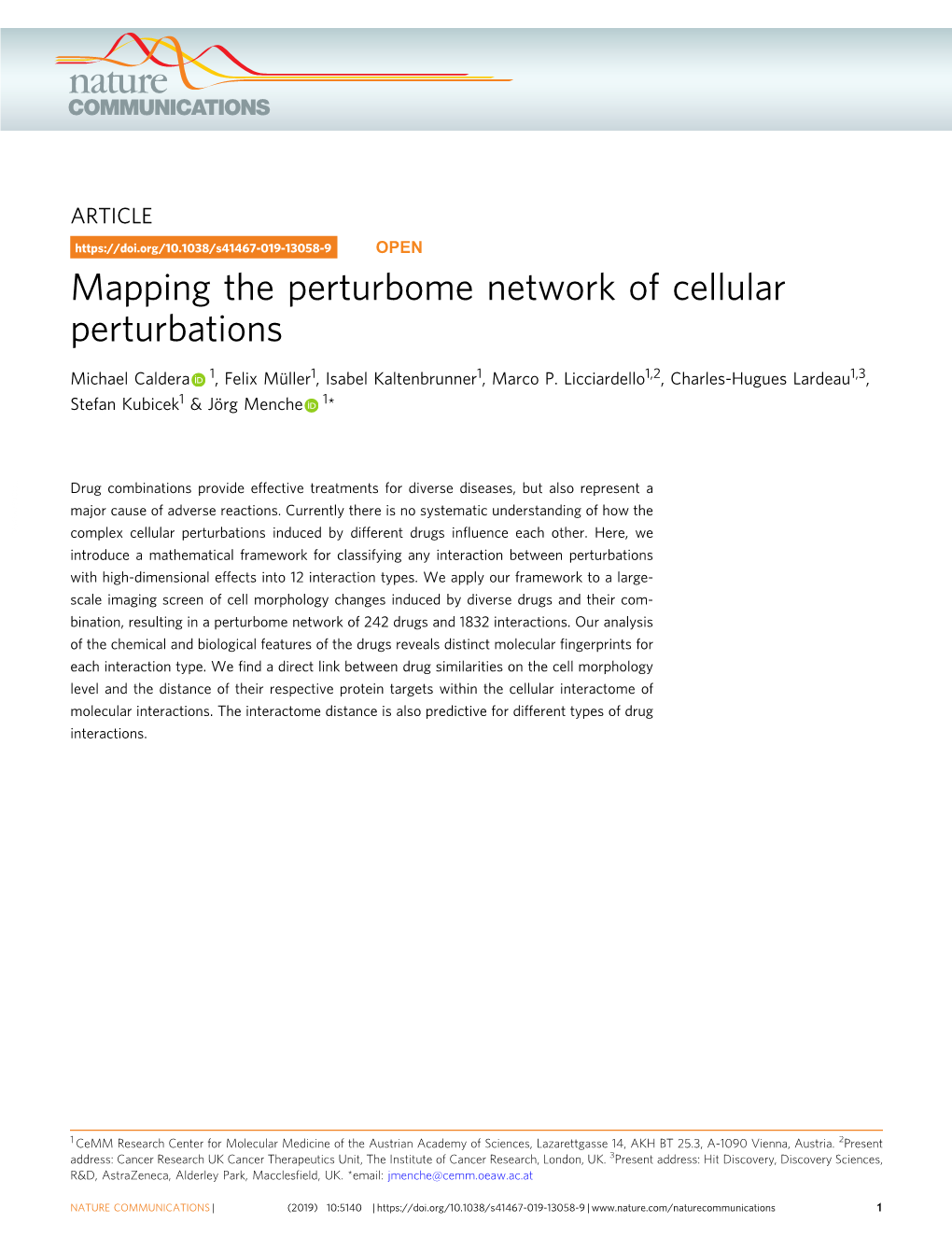 Mapping the Perturbome Network of Cellular Perturbations