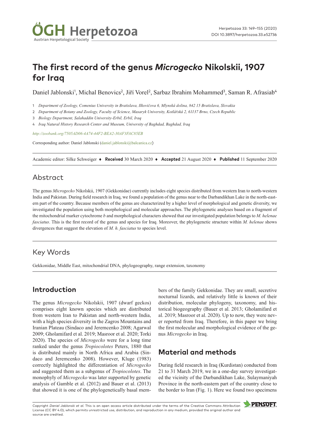 ﻿The First Record of the Genus Microgecko Nikolskii, 1907 for Iraq