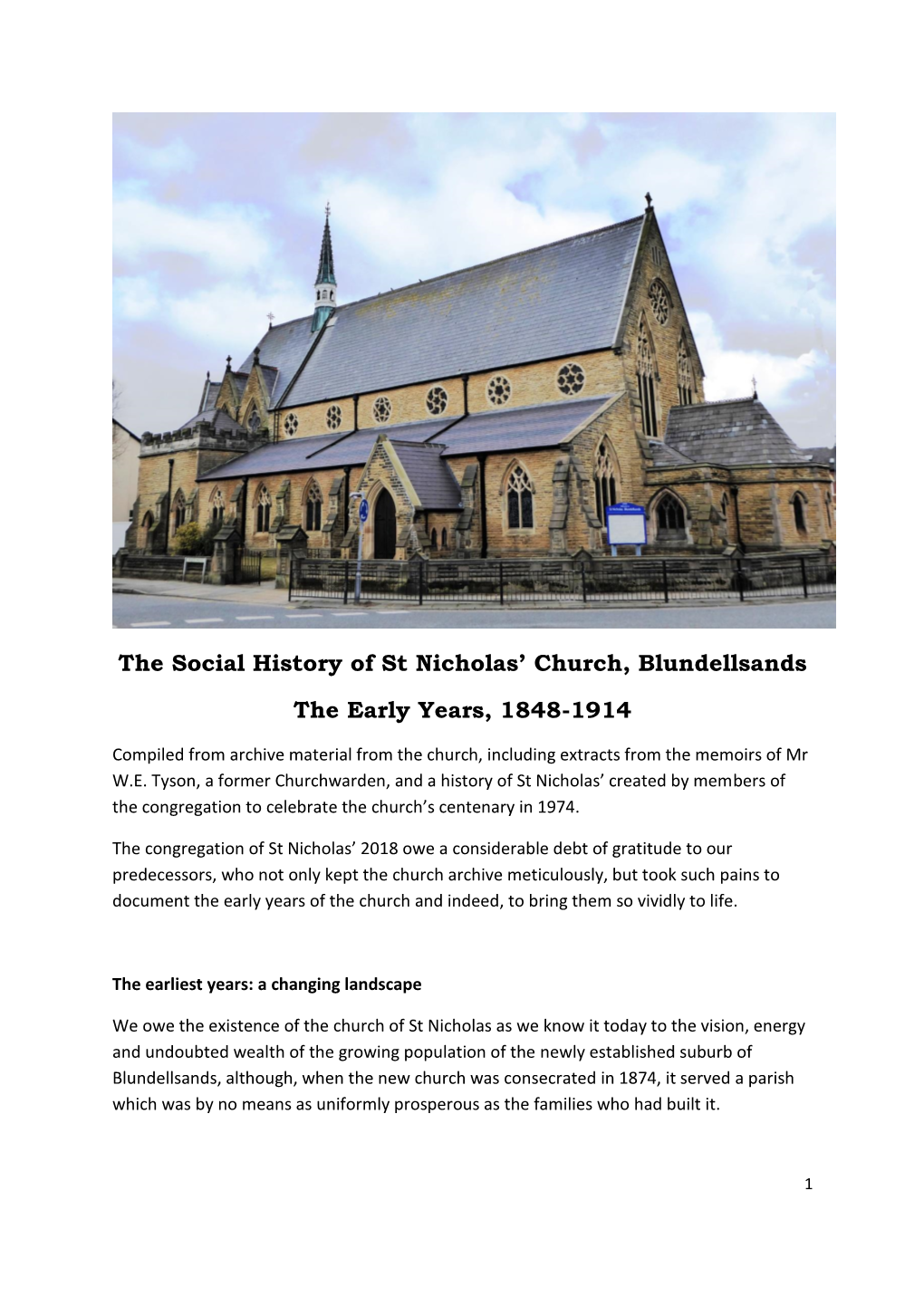 The Social History of St Nicholas' Church, Blundellsands the Early Years, 1848-1914