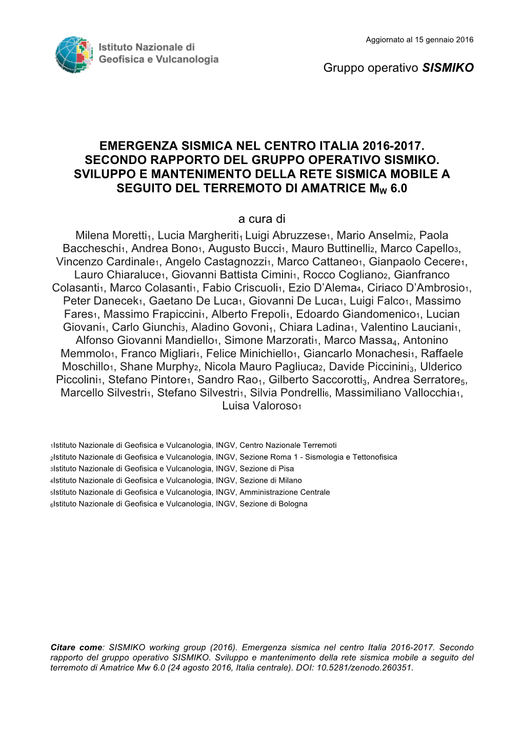 Gruppo Operativo SISMIKO EMERGENZA SISMICA