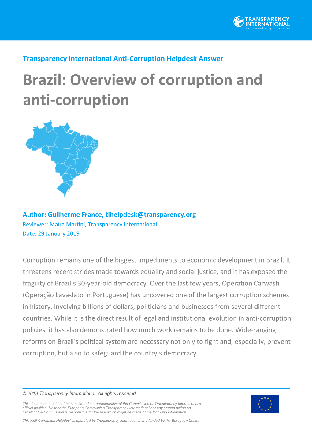 Brazil: Overview of Corruption and Anti-Corruption