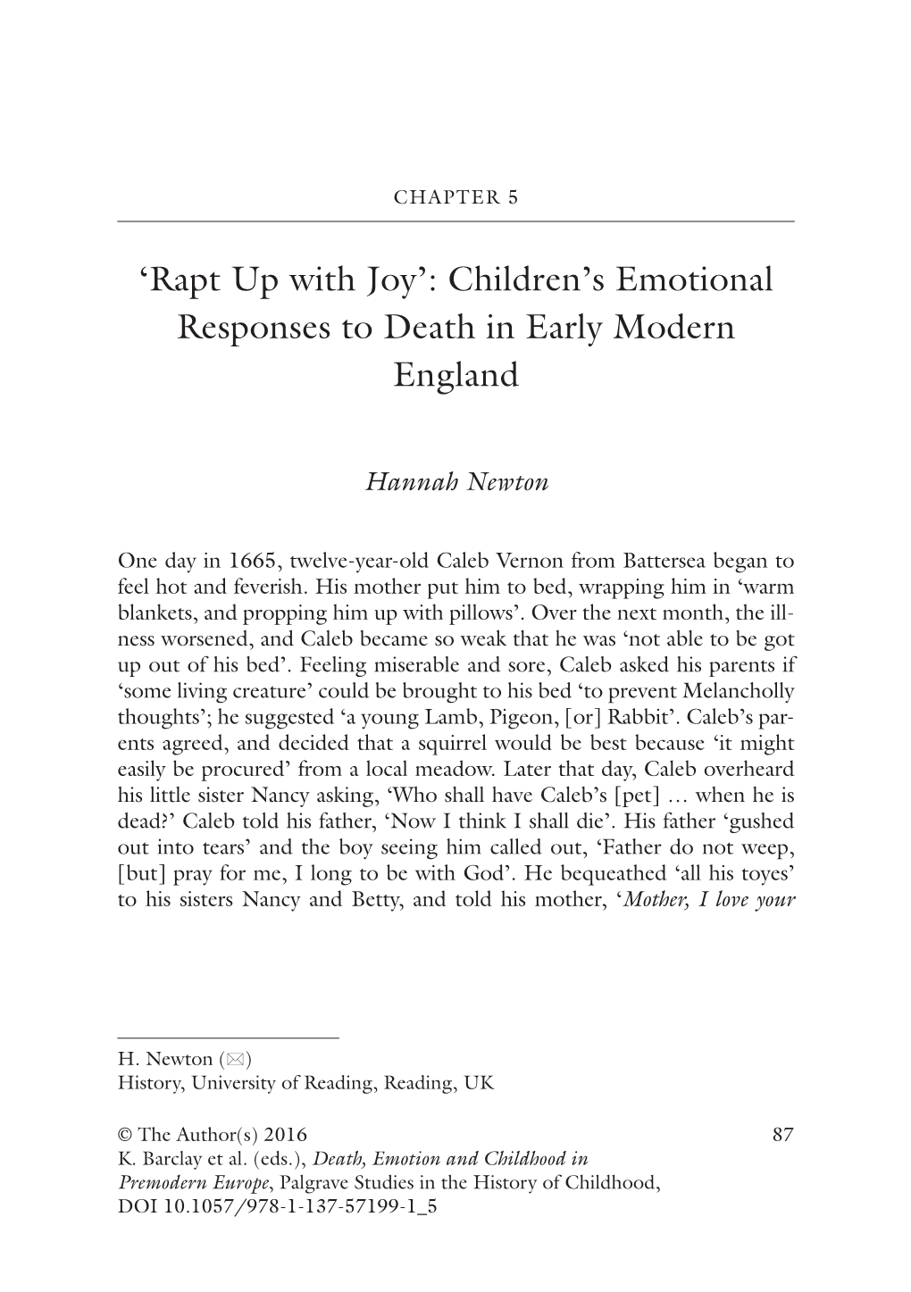 Children's Emotional Responses to Death in Early Modern