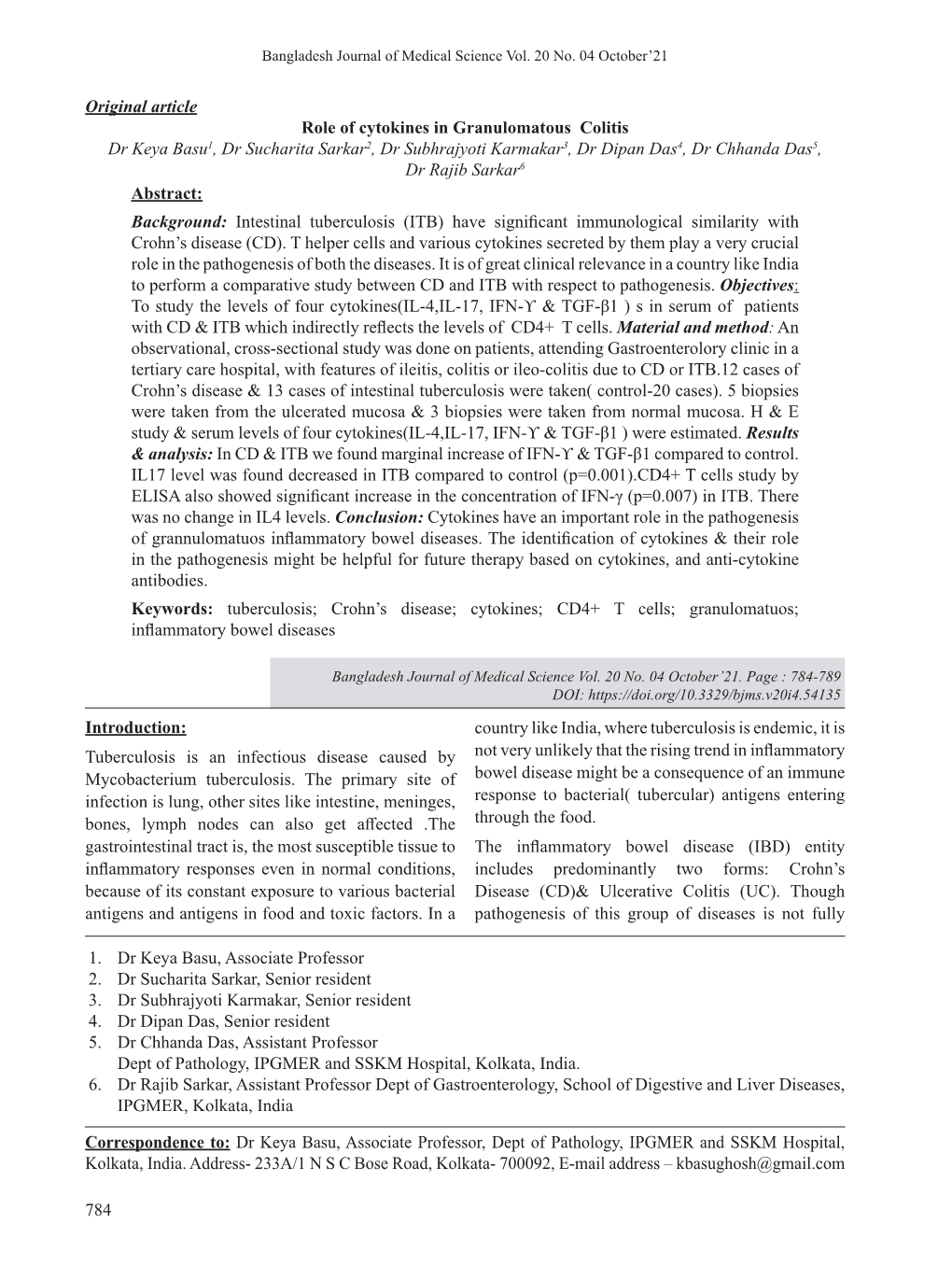 784 Original Article Role of Cytokines in Granulomatous Colitis Dr Keya