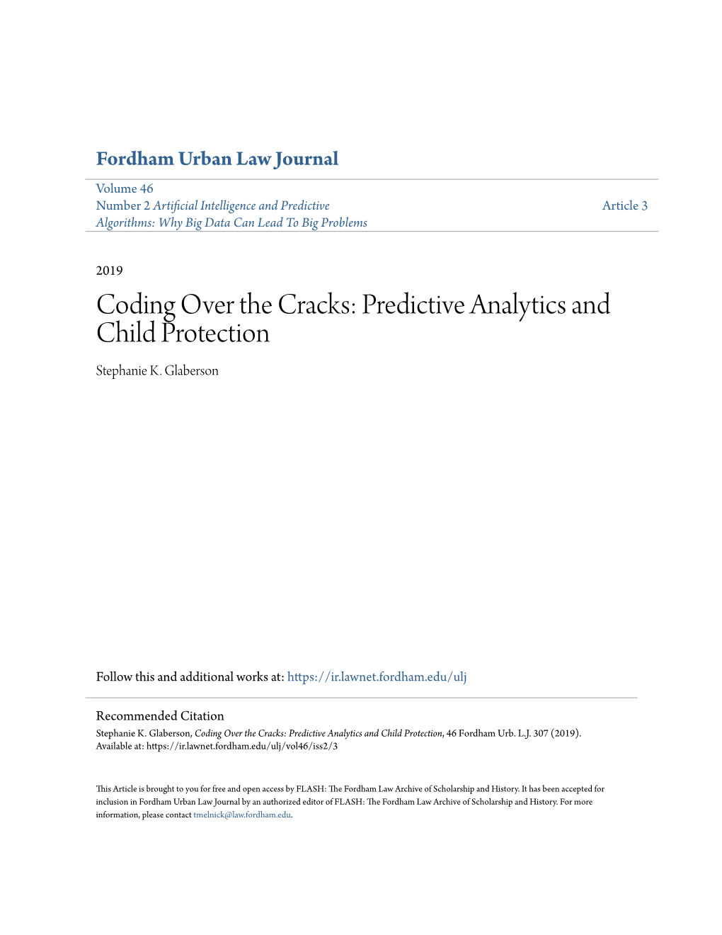 Predictive Analytics and Child Protection Stephanie K