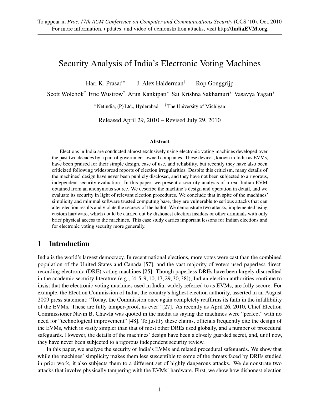 Security Analysis of India's Electronic Voting Machines