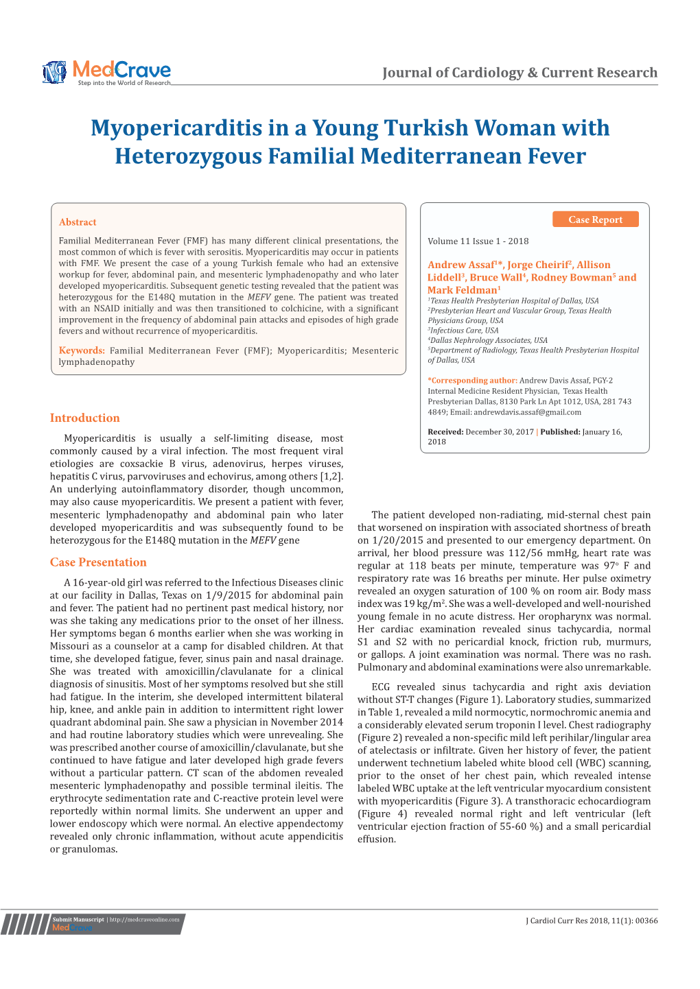 Myopericarditis in a Young Turkish Woman with Heterozygous Familial Mediterranean Fever