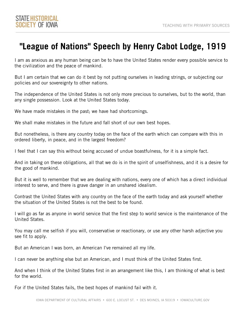 Transcript of Henry Cabot Lodge's