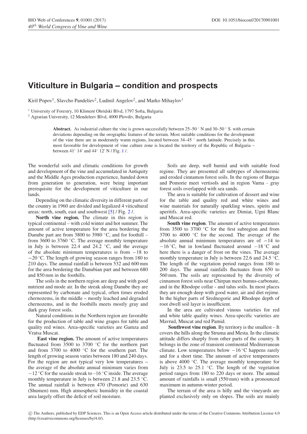 Viticulture in Bulgaria – Condition and Prospects