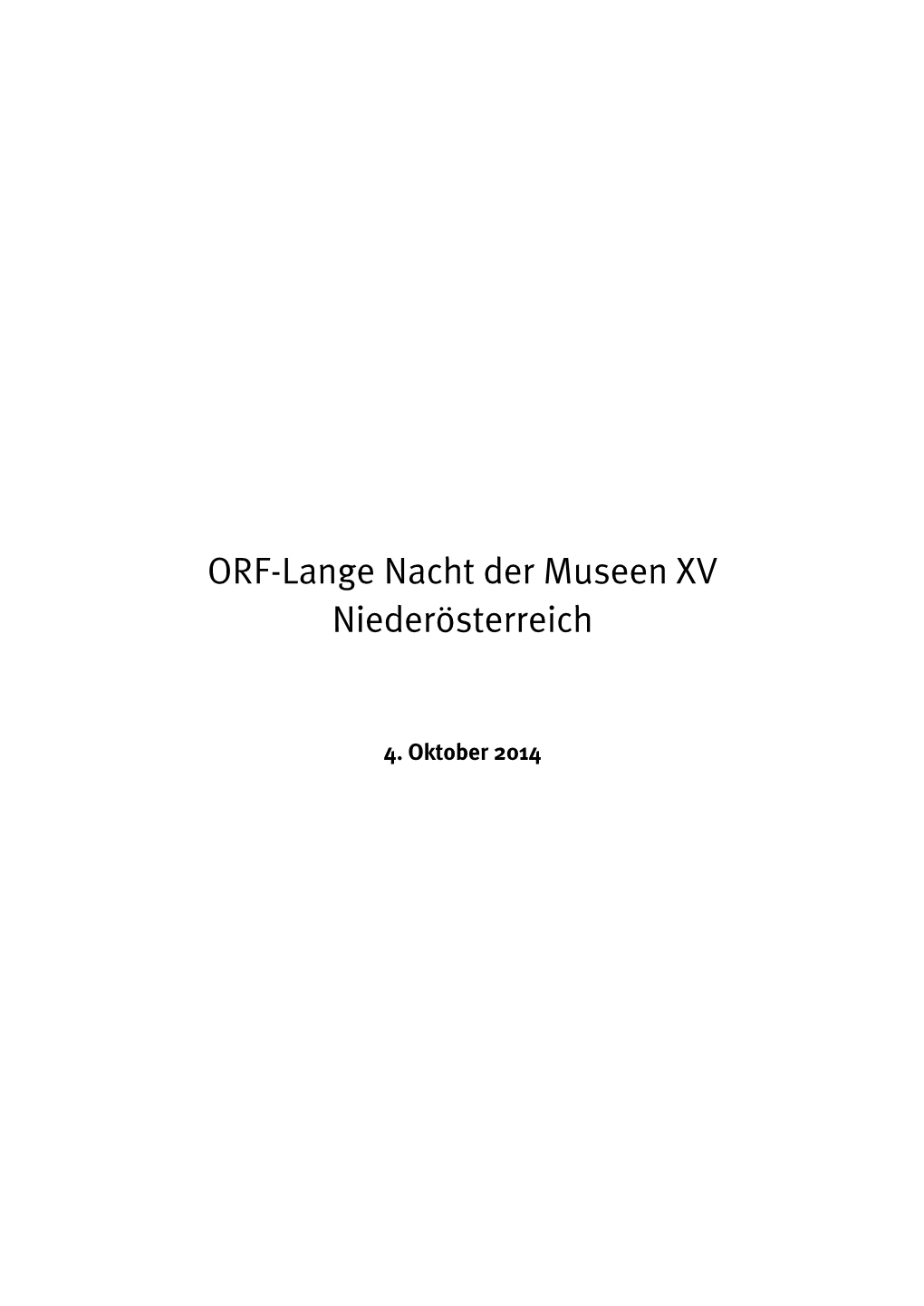 ORF-Lange Nacht Der Museen XV Niederösterreich