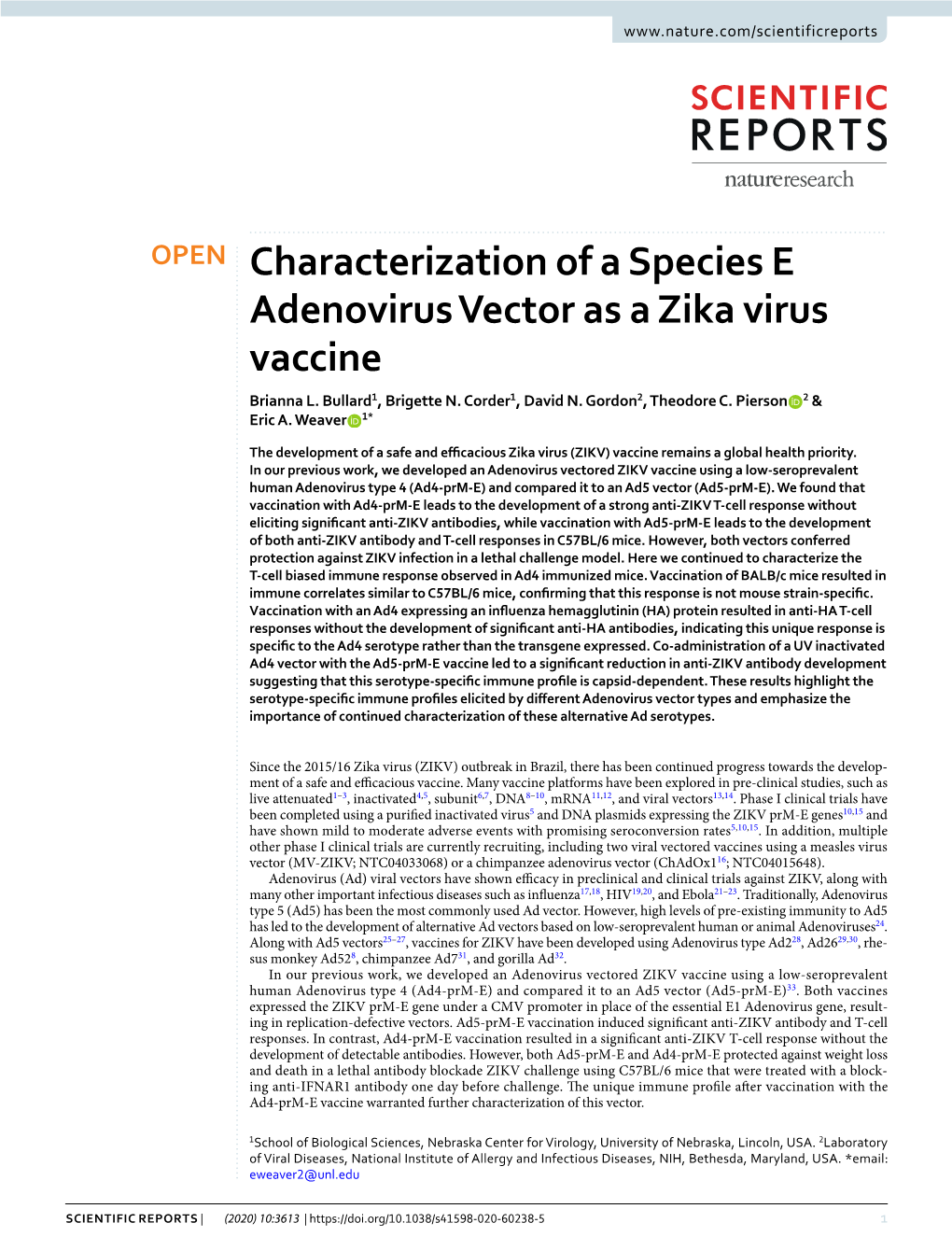 Characterization of a Species E Adenovirus Vector As a Zika Virus Vaccine Brianna L