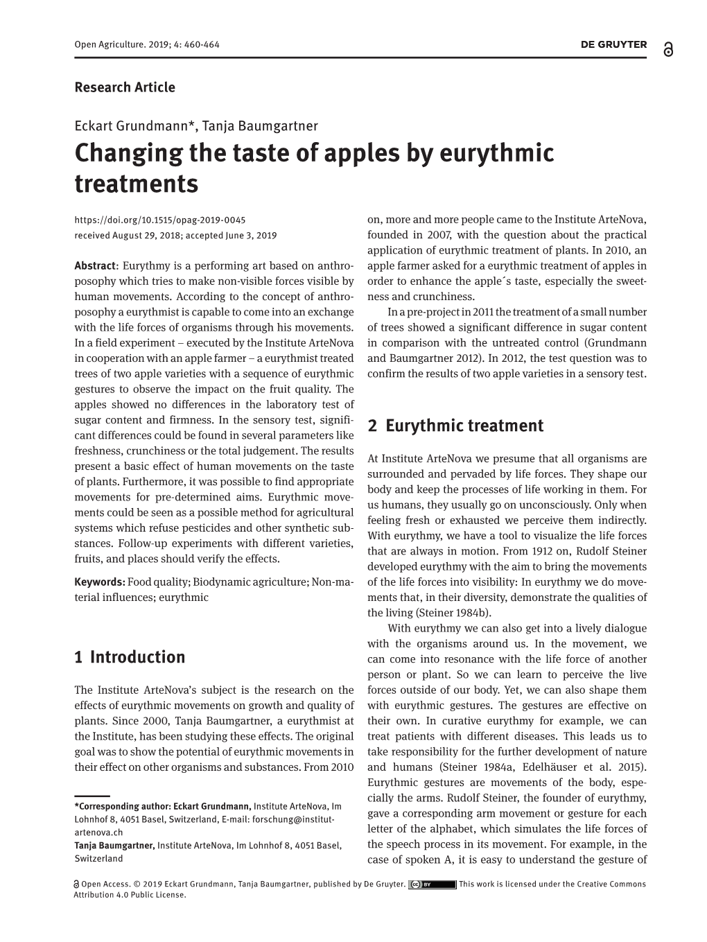 Changing the Taste of Apples by Eurythmic Treatments