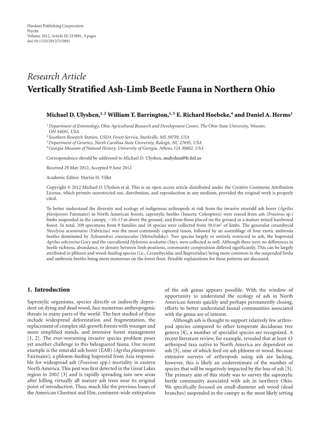 Research Article Vertically Stratified Ash-Limb Beetle