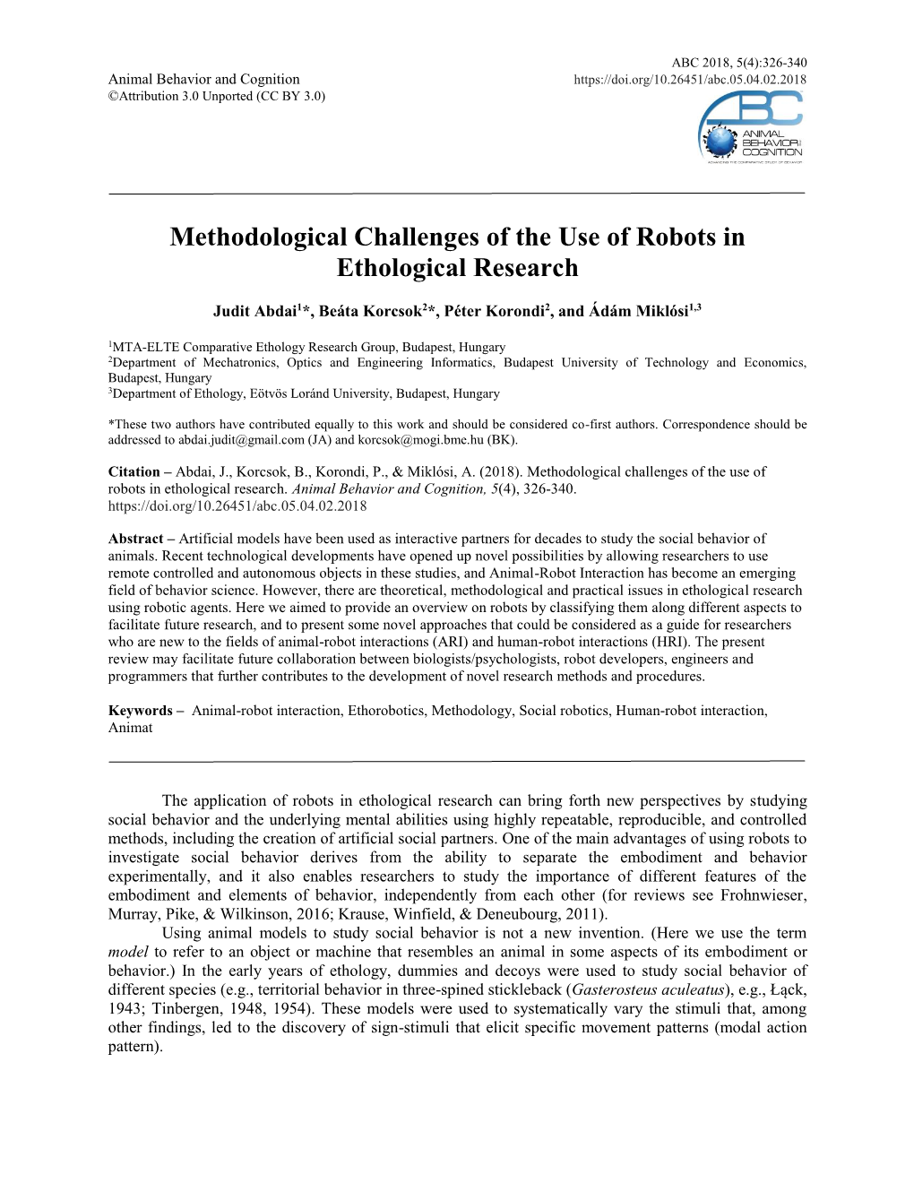 Methodological Challenges of the Use of Robots in Ethological Research