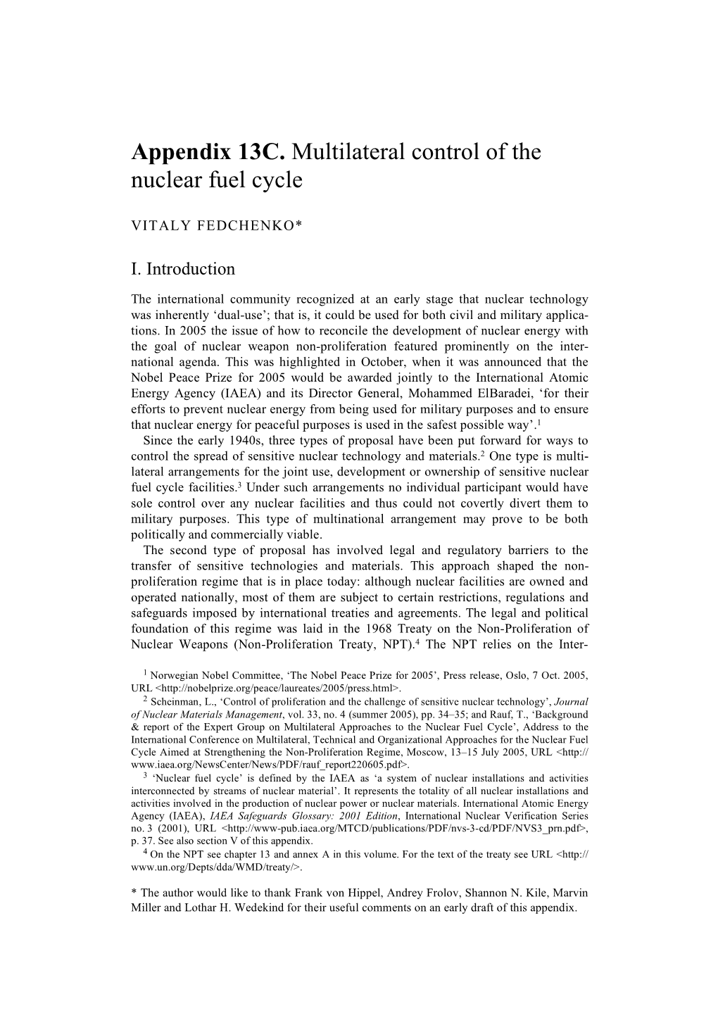 Appendix 13C. Multilateral Control of the Nuclear Fuel Cycle