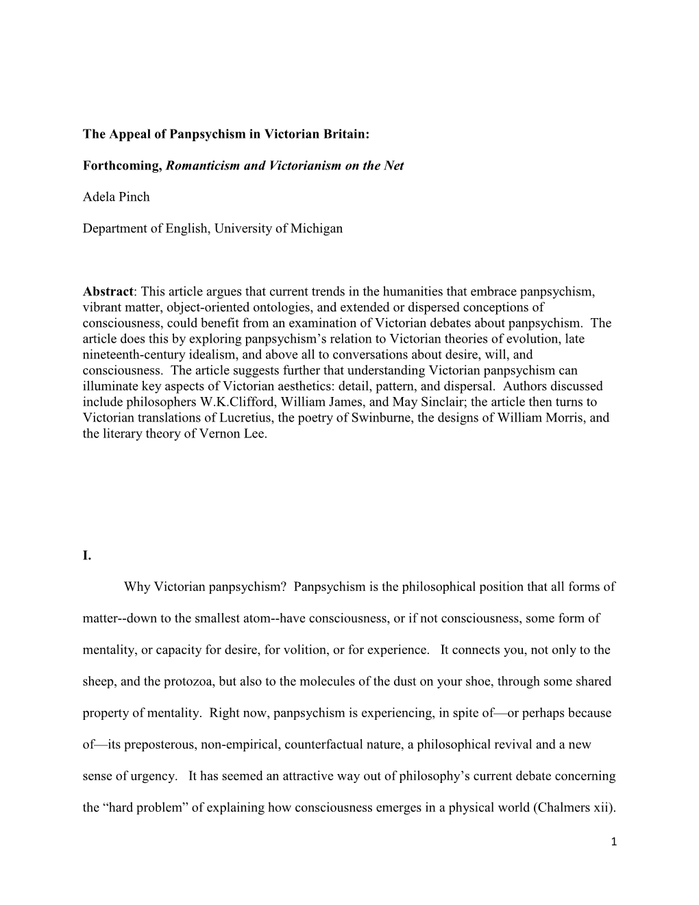 The Appeal of Panpsychism in Victorian Britain