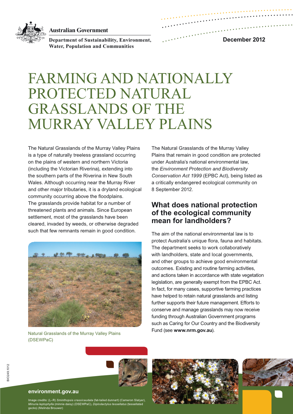 Farming and Nationally Protected Natural Grasslands of the Murray Valley Plains