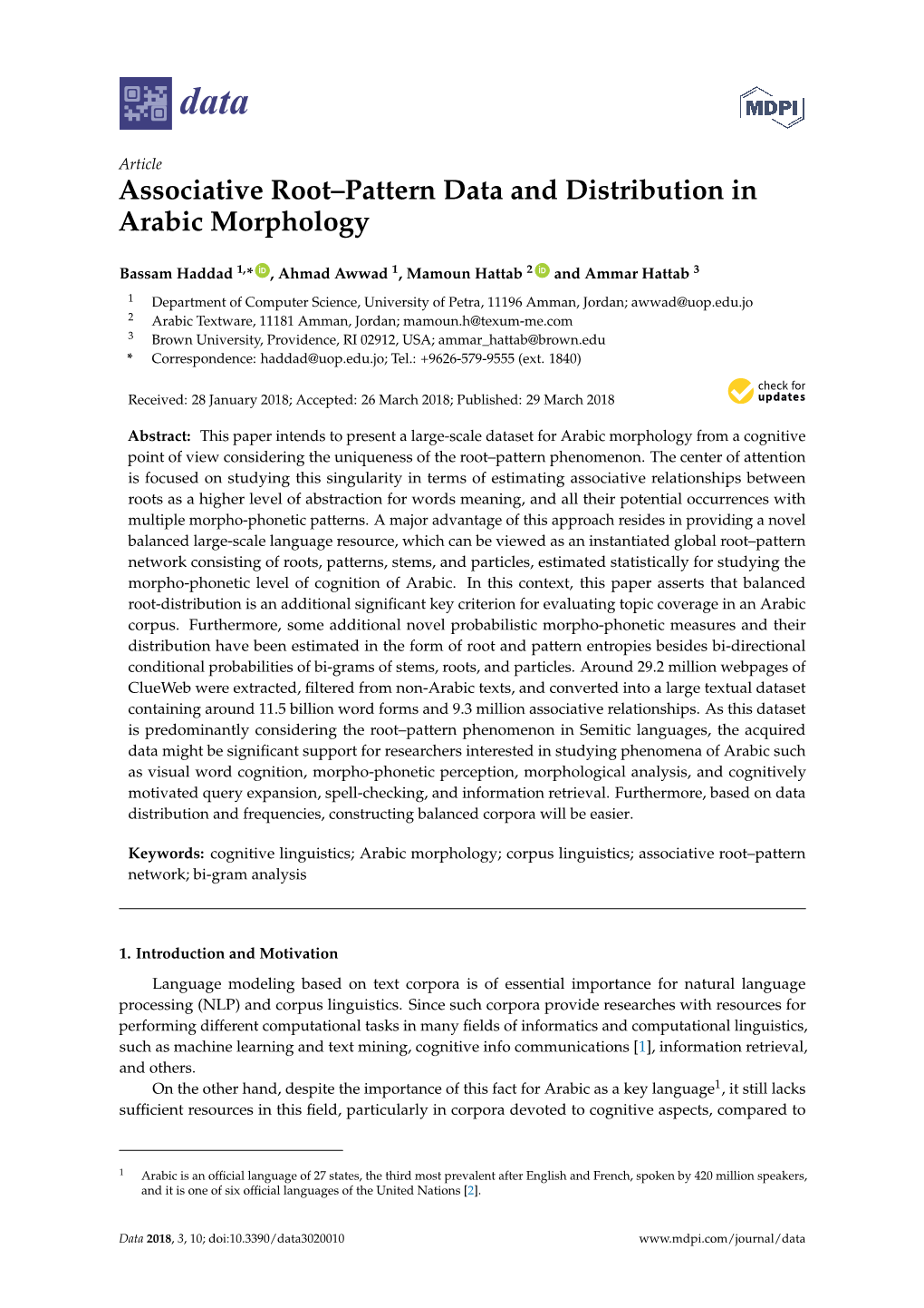 Associative Root–Pattern Data and Distribution in Arabic Morphology