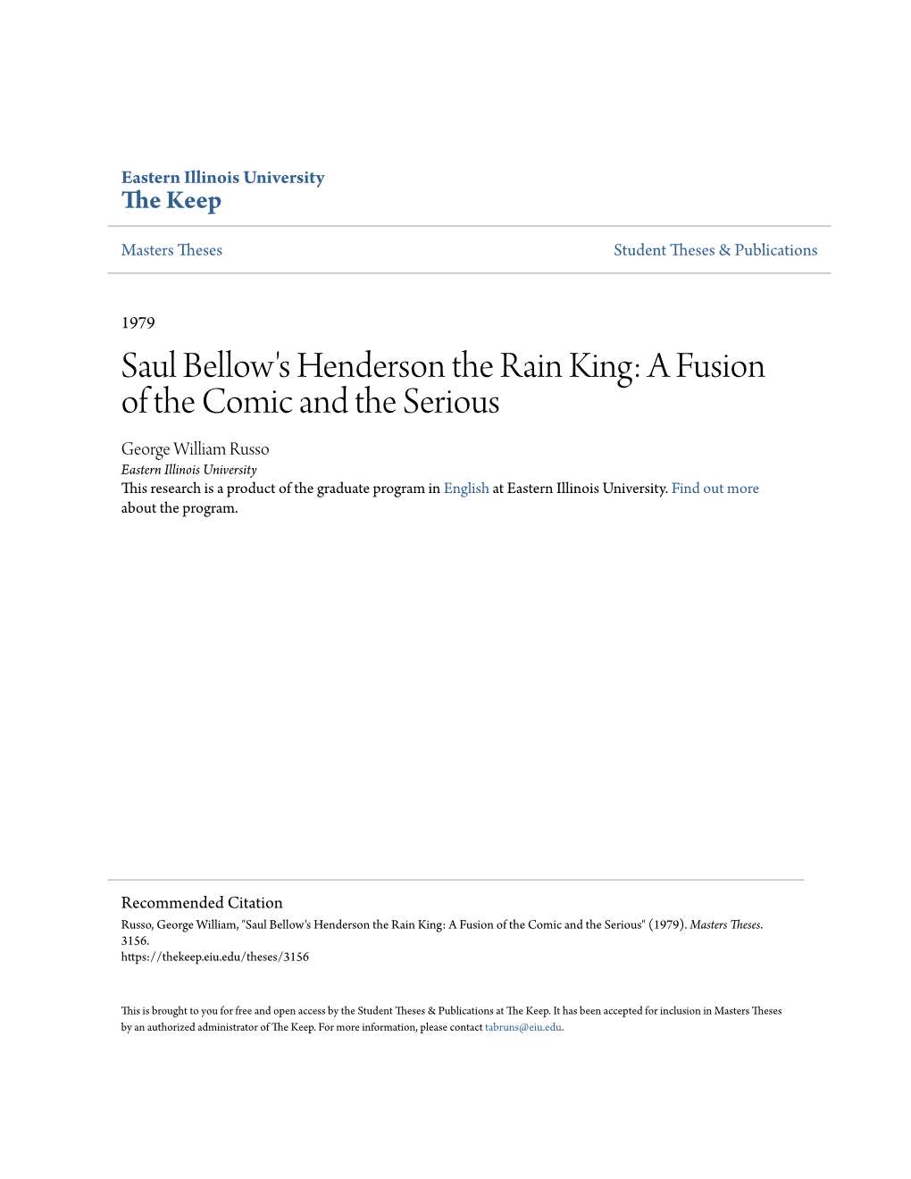 Saul Bellow's Henderson the Rain King