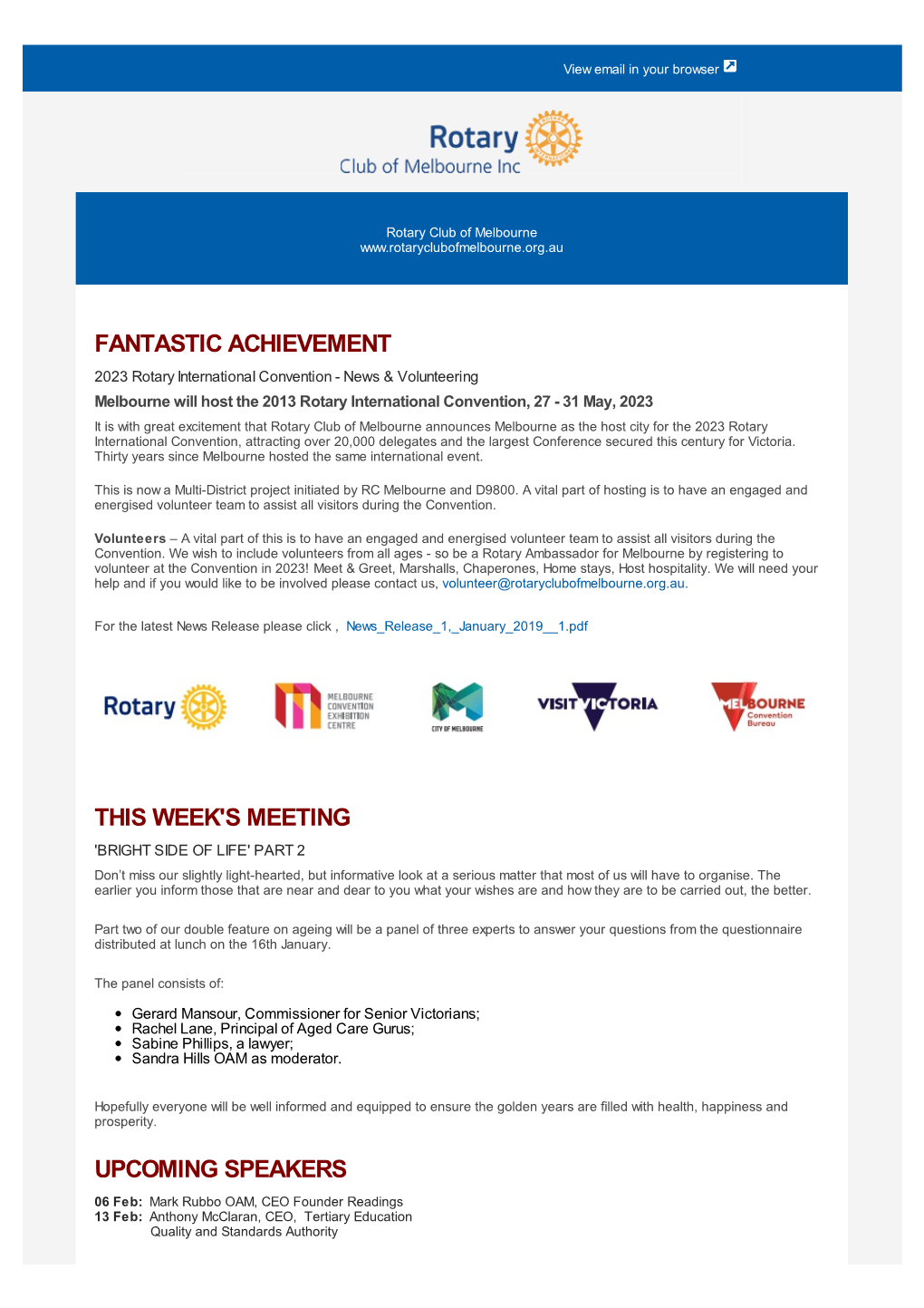 Rotary Club of Melbourne Newsletter