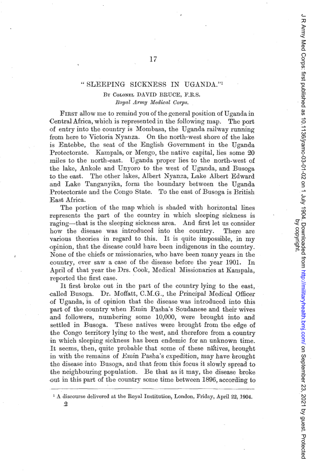 SLEEPING SICKNESS in UGANDA."L by COLONEL DAVID BRUCE, F.R.S