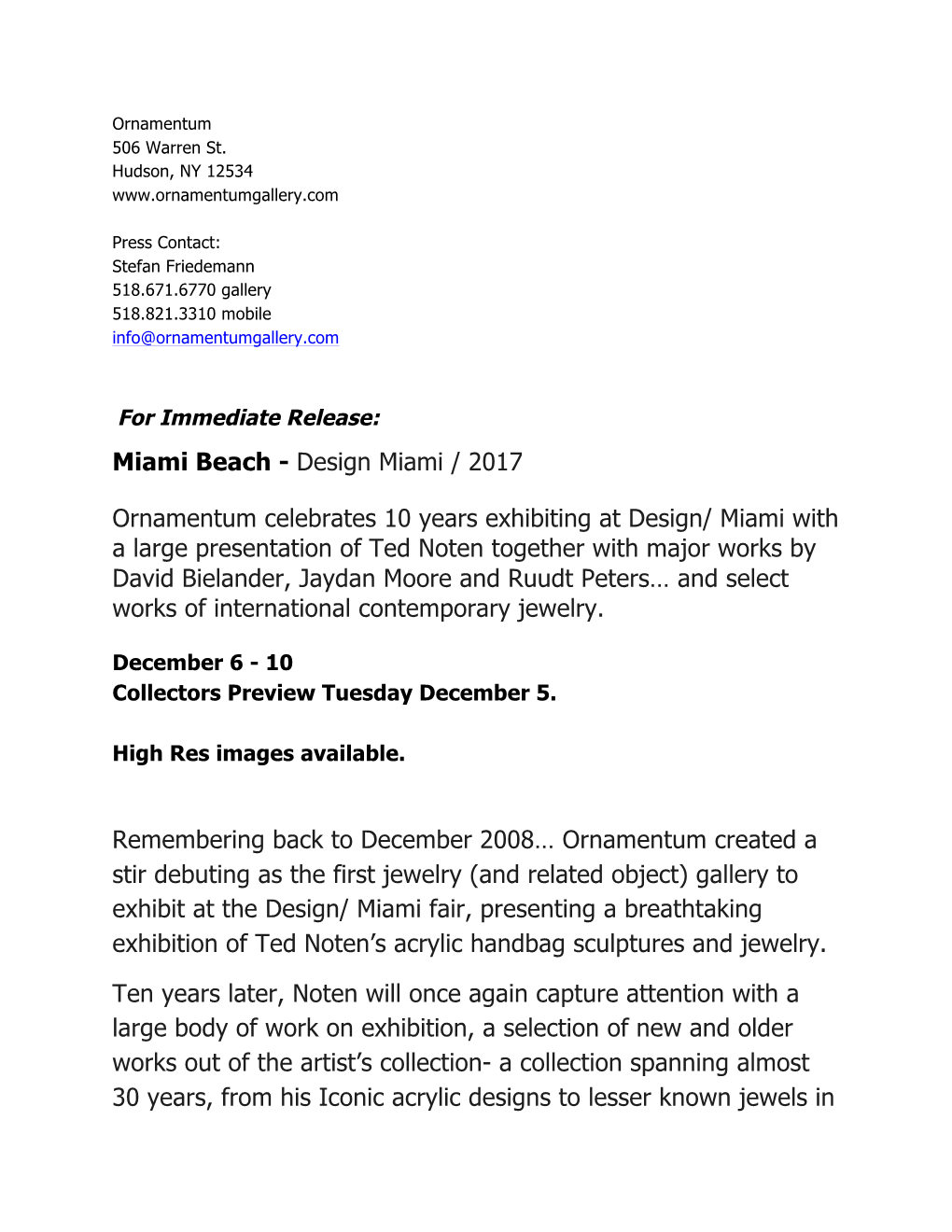 Ornamentum Design Miami 2017 Press Release
