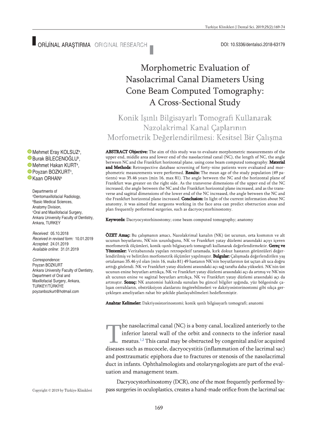 Morphometric Evaluation of Nasolacrimal Canal Diameters Using Cone Beam Computed Tomography: a Cross-Sectional Study