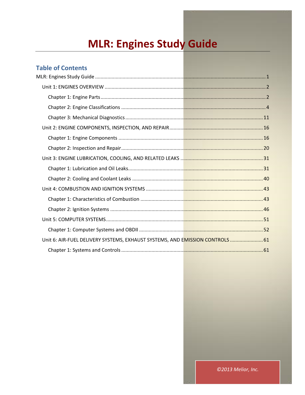 MLR: Engines Study Guide