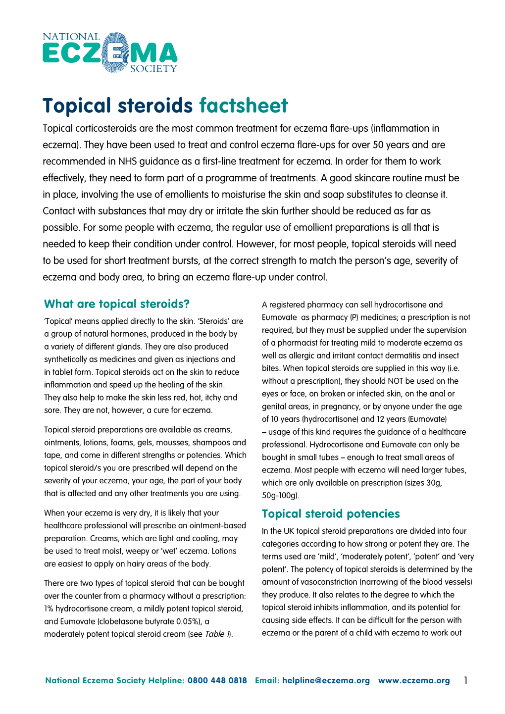 Topical Steroids Factsheet Topical Corticosteroids Are the Most Common Treatment for Eczema Flare-Ups (Inflammation in Eczema)