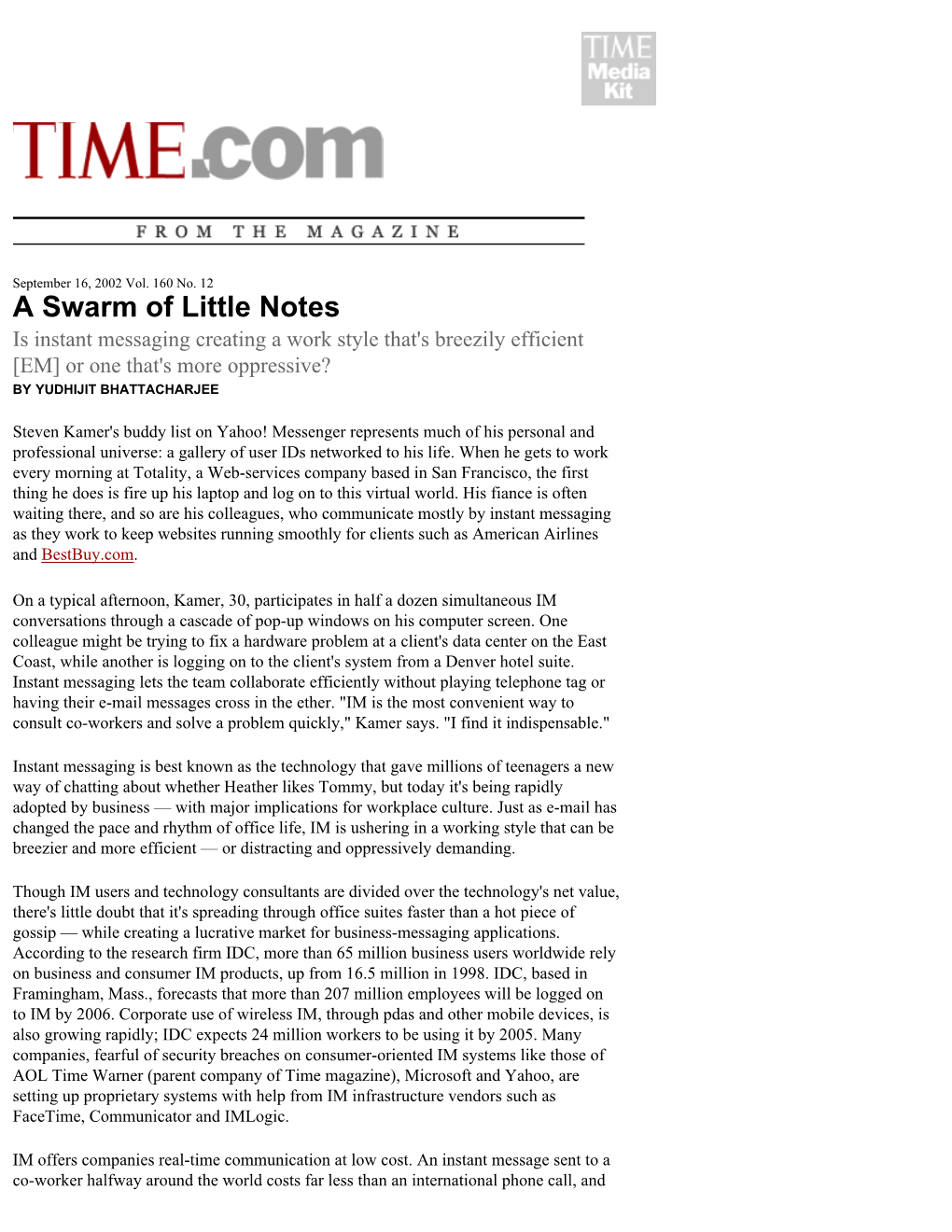 TIME Magazine -- a Swarm of Little Notes