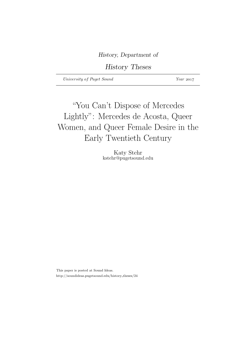 Mercedes De Acosta, Queer Women, and Queer Female Desire in the Early Twentieth Century