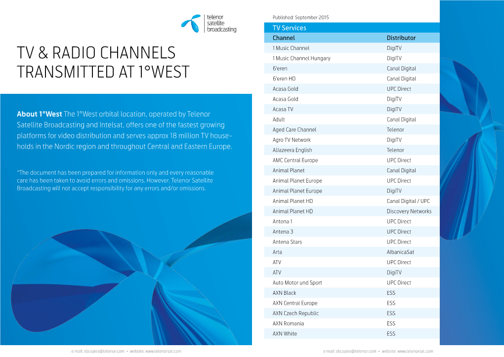 Tv & Radio Channels Transmitted