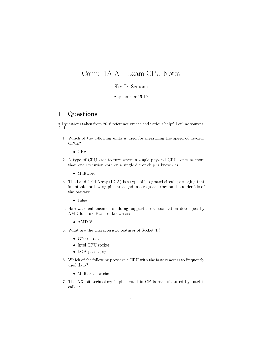 Comptia A+ Exam CPU Notes