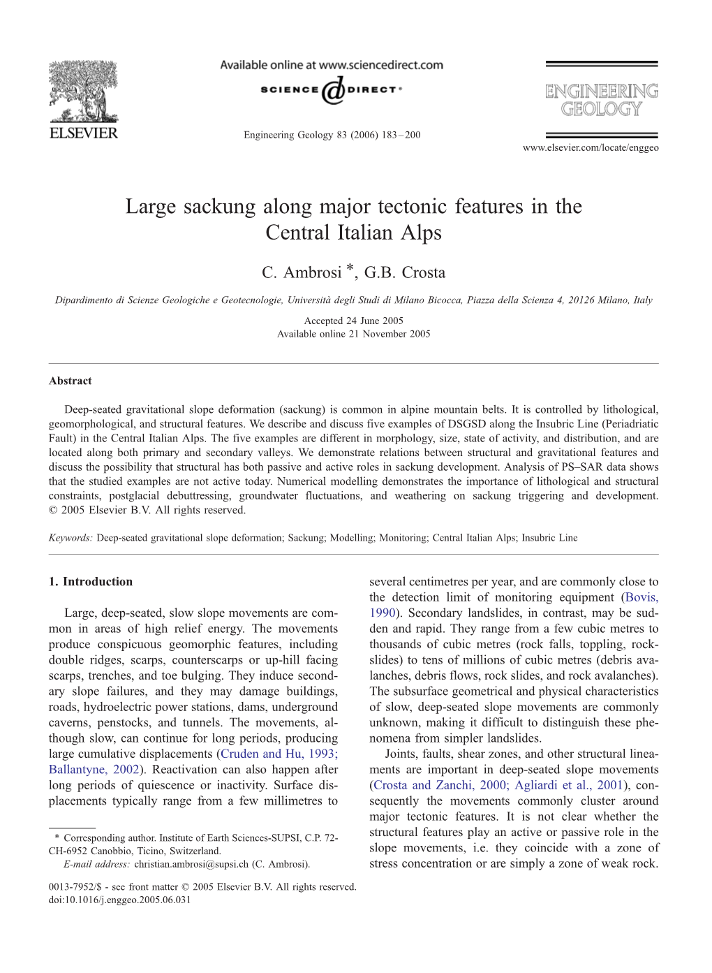 Large Sackung Along Major Tectonic Features in the Central Italian Alps