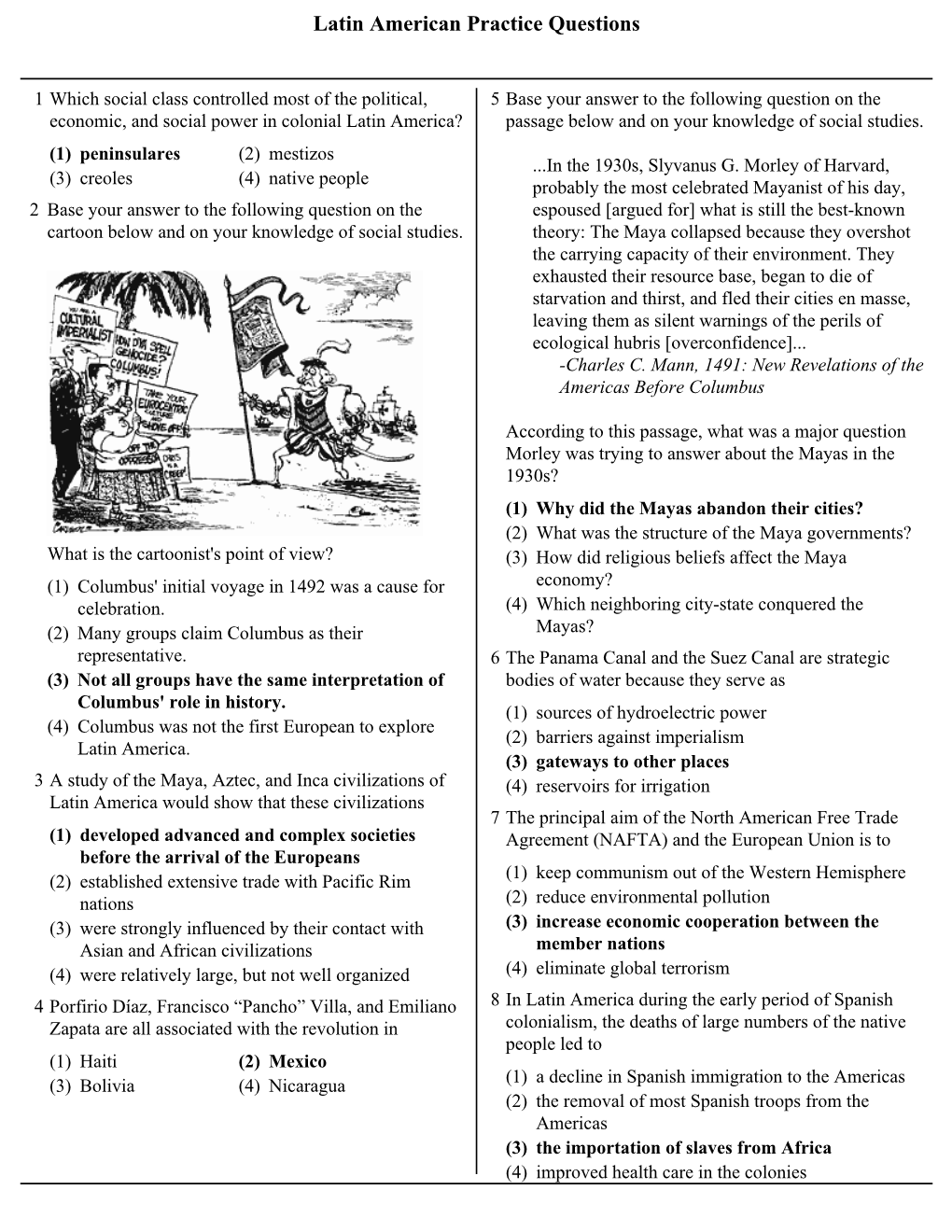 Latin American Practice Questions