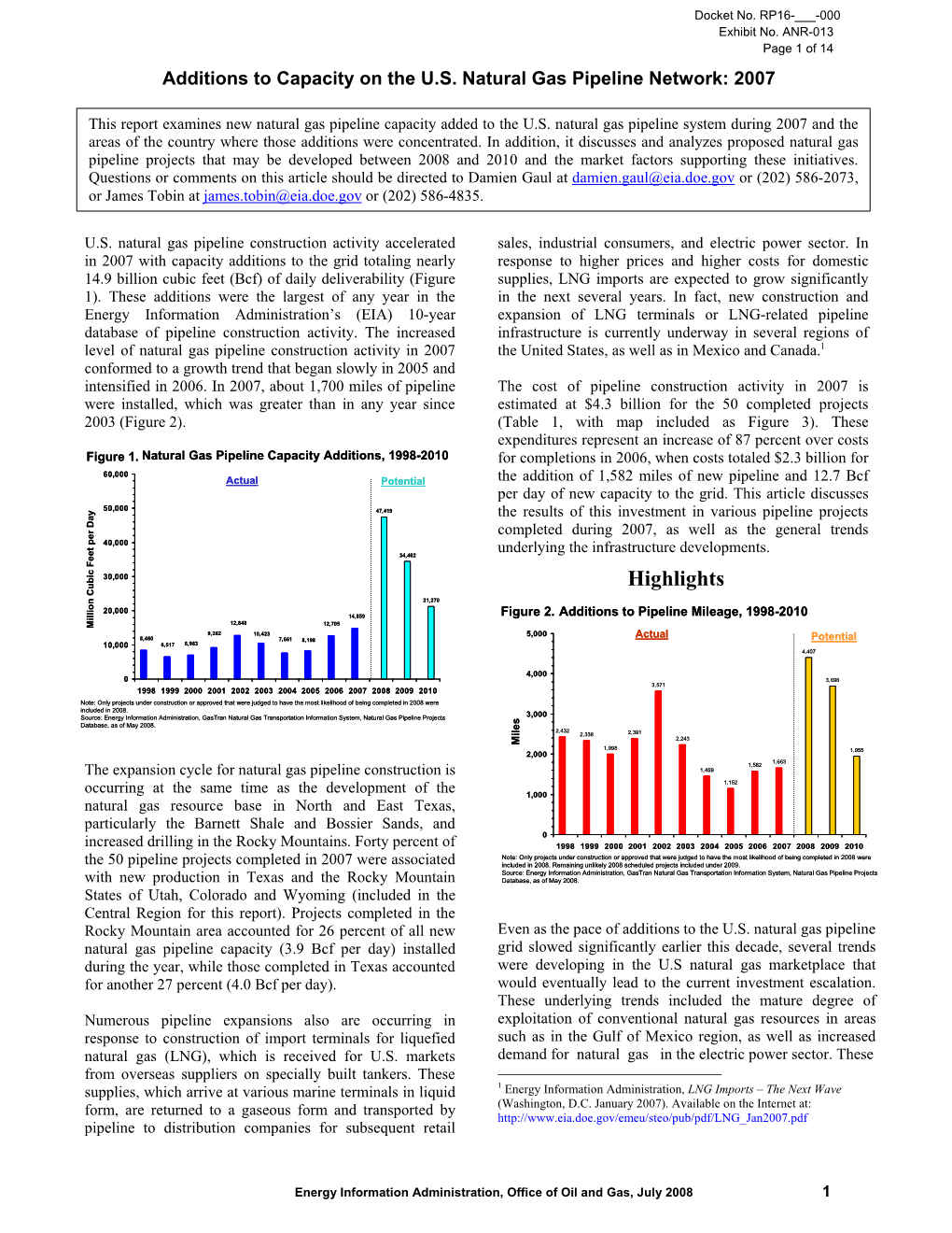 Additions to Capacity on the US Natural Gas