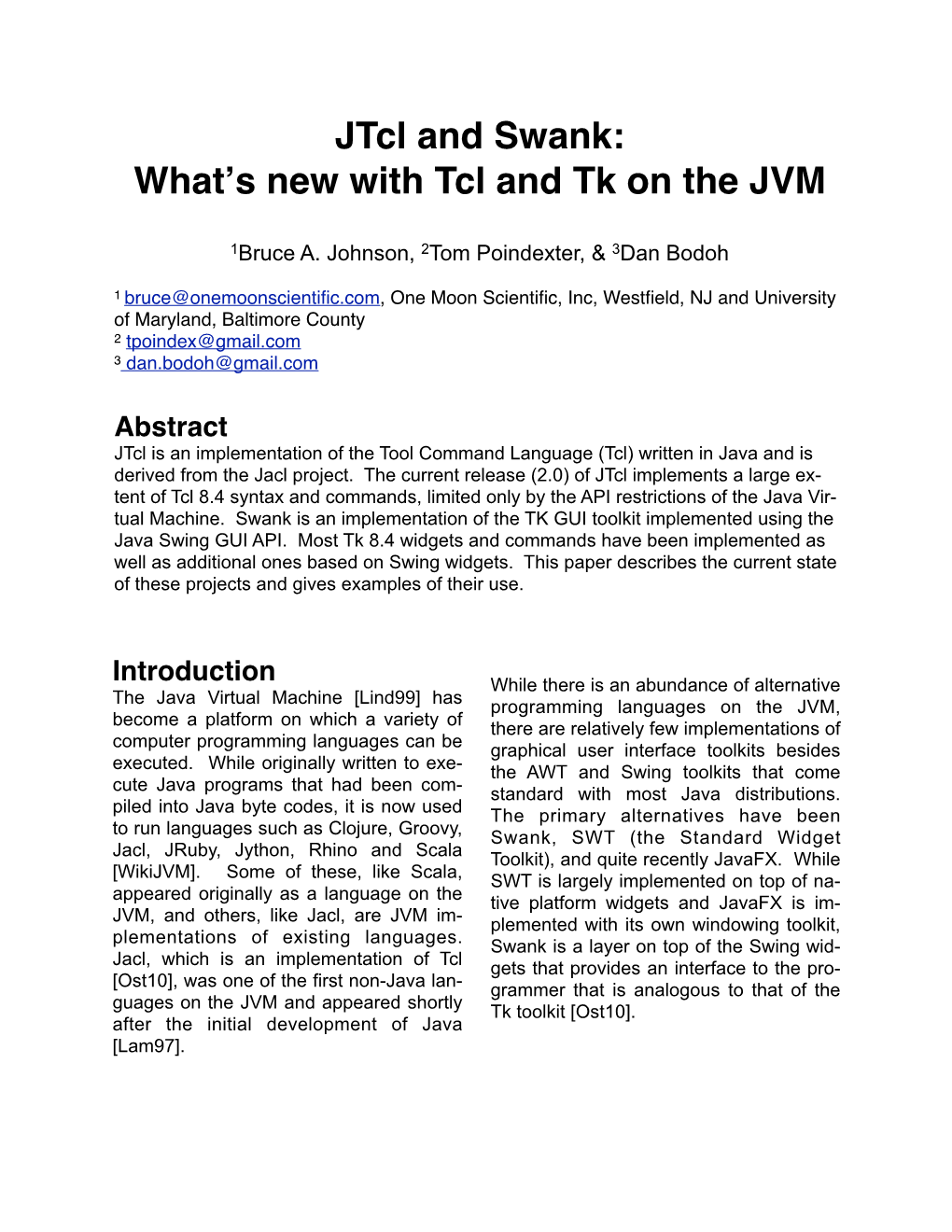 Jtcl and Swank: Whatʼs New with Tcl and Tk on the JVM