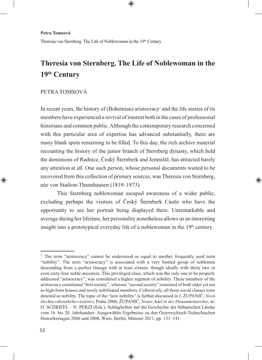 Theresia Von Sternberg. the Life of Noblewoman in the 19Th Century