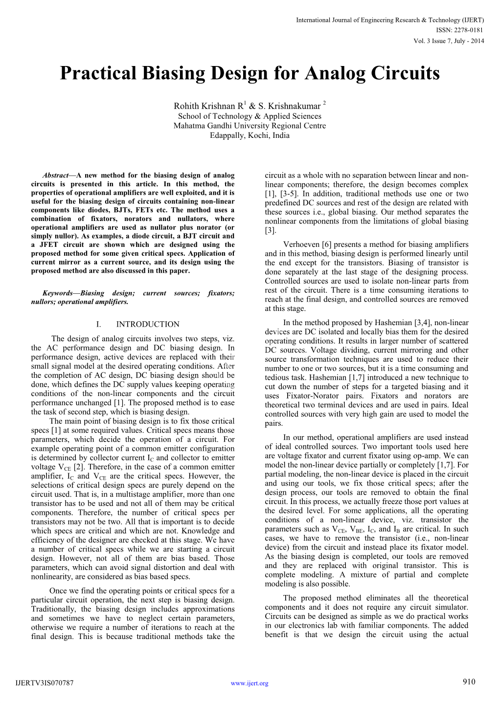 Practical Biasing Design for Analog Circuits