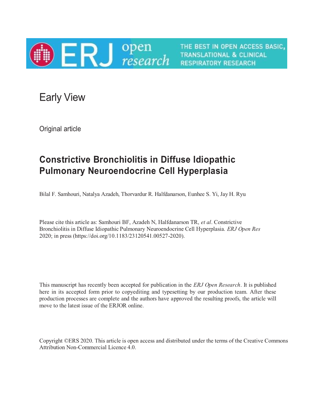 Constrictive Bronchiolitis in Diffuse Idiopathic Pulmonary Neuroendocrine Cell Hyperplasia